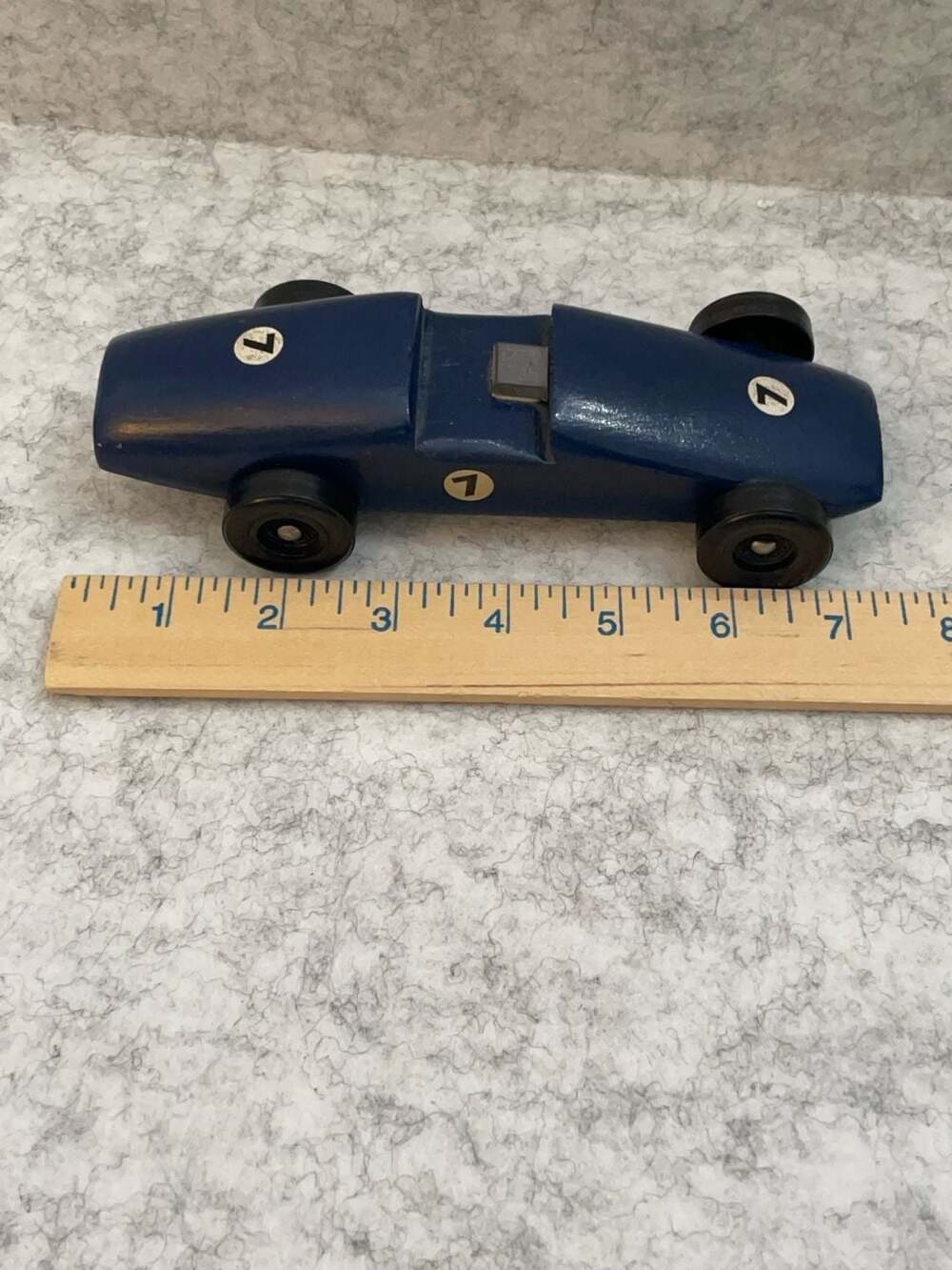 Vintage Handcrafted Blue Pinewood Derby Race Car #7 - Picture 7 of 7